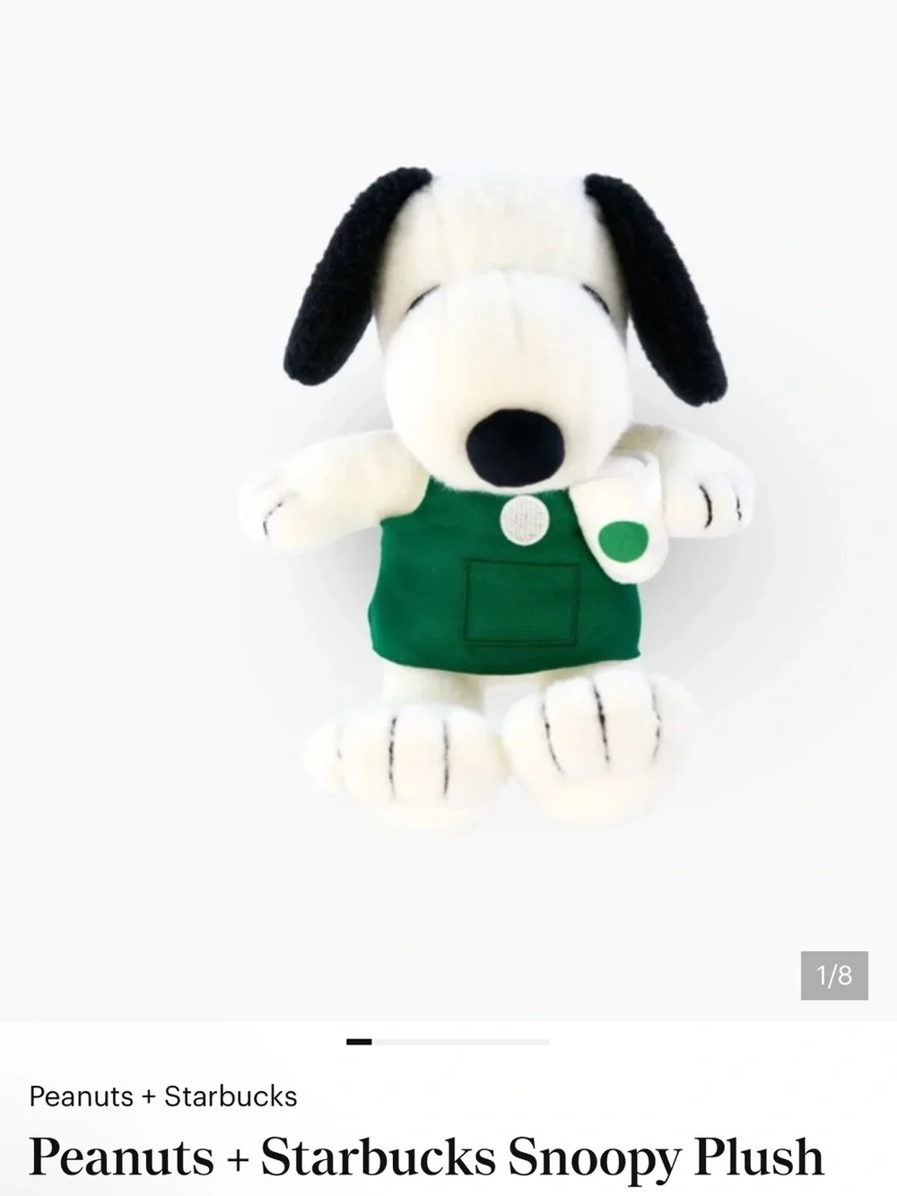 Starbucks Snoopy Plush Dog Toy in White, Black & Green